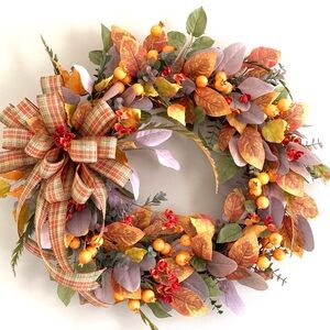 HAND CRAFTED Fall Thanksgiving Harvest Door Wreath Wall Decoration